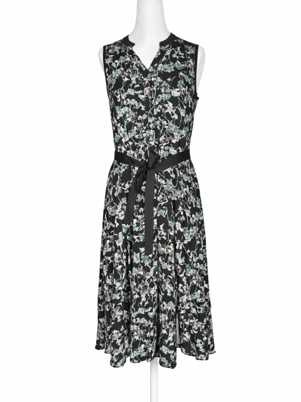 Simply Vera Wang Floral Sleeveless‎ Shirt Dress Belted Size Small Nature Garden